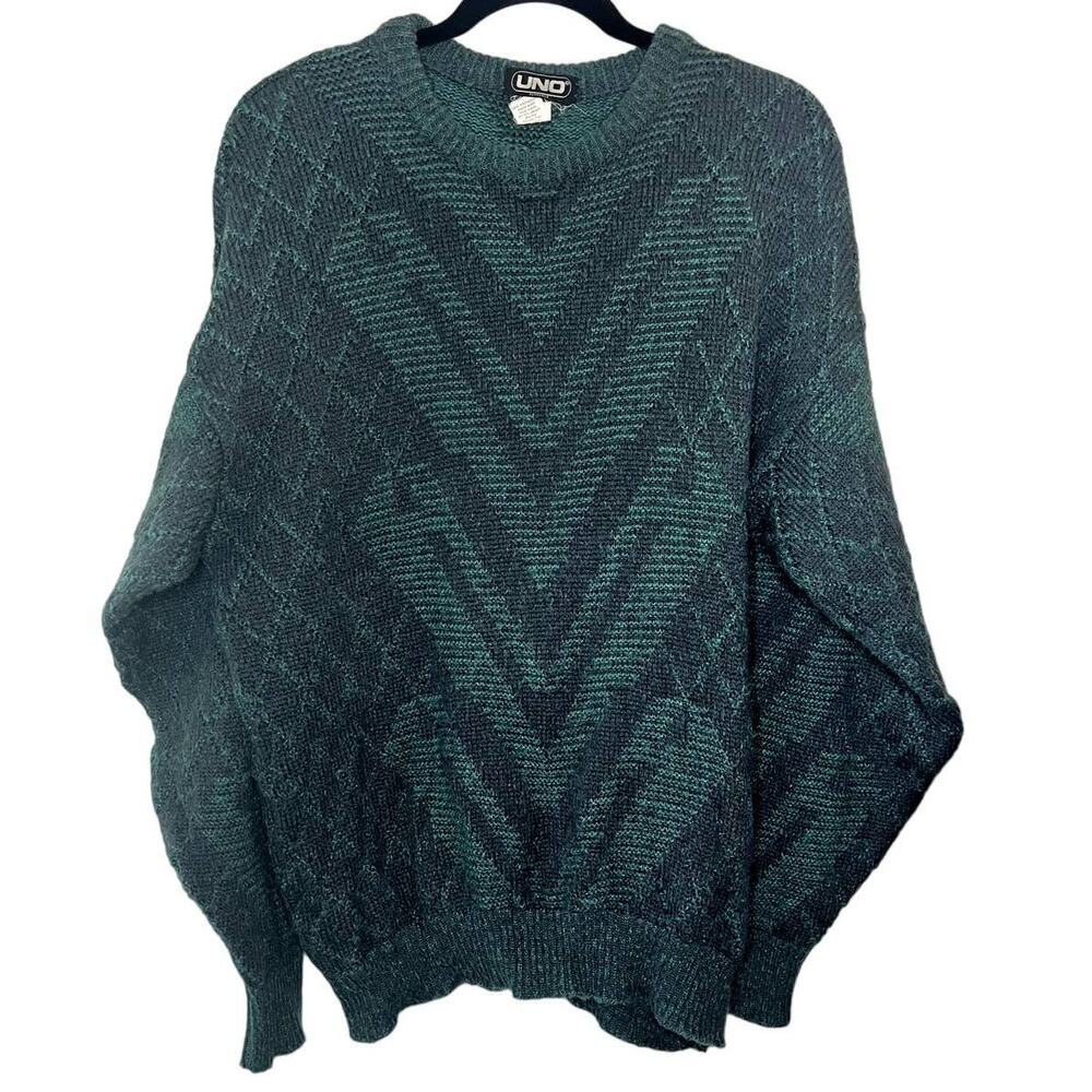 Vintage UNO Florence men's grandpa dad sweater green black charcoal Size Large